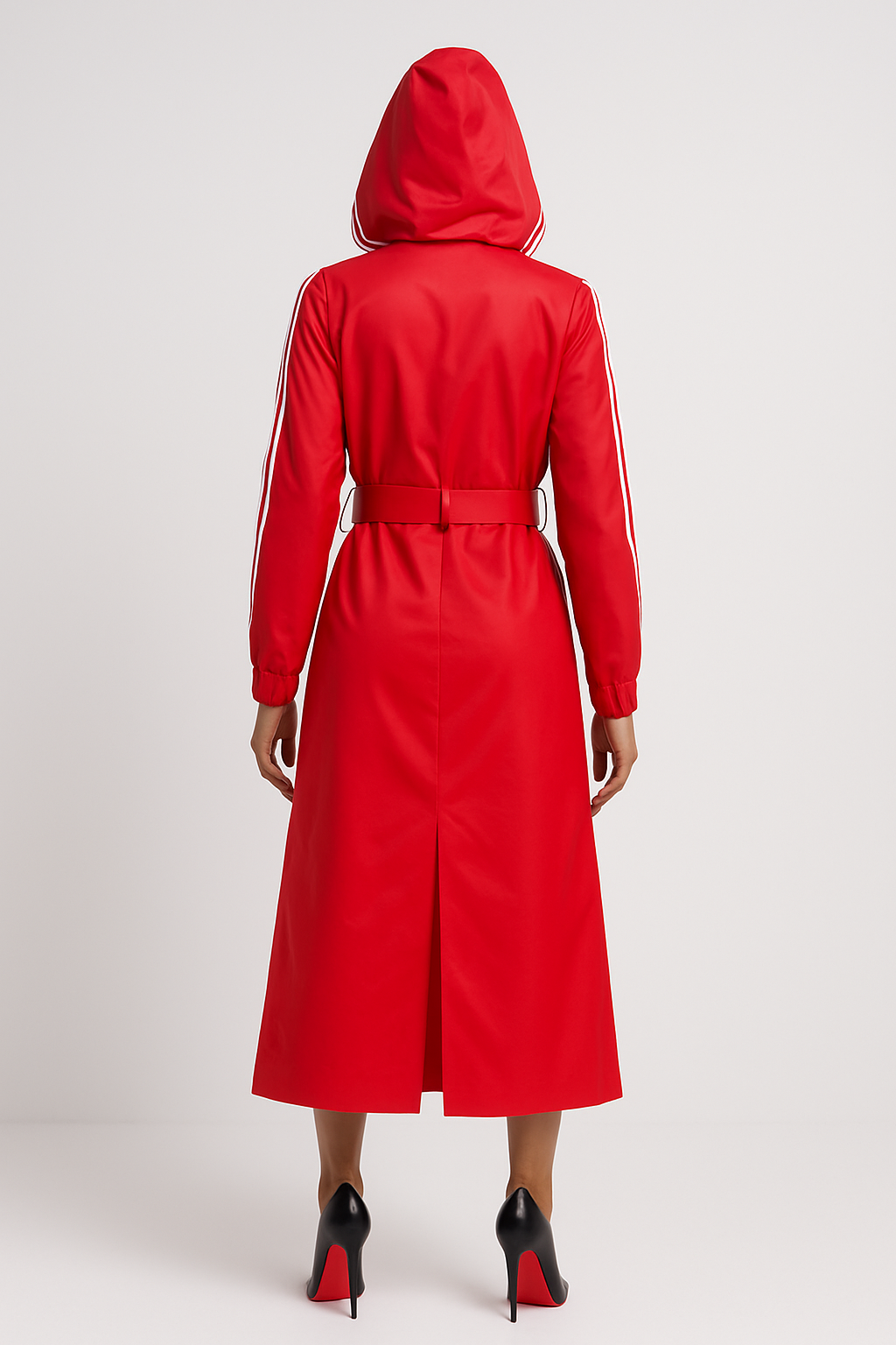 The Red Stripes Hooded Trench Coat