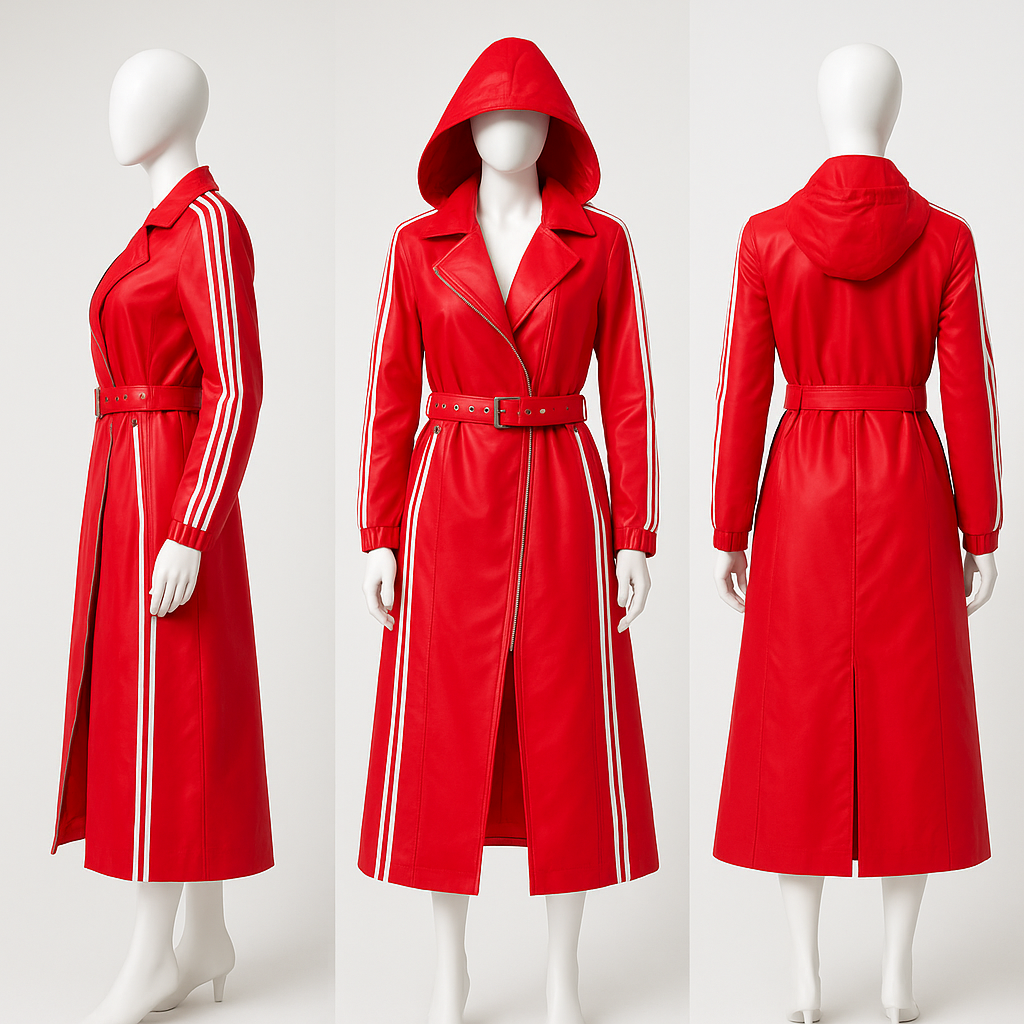 The Red Stripes Hooded Trench Coat