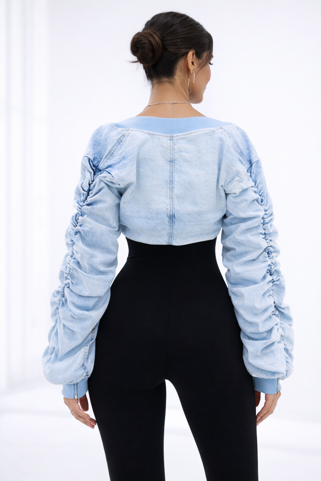 Up and Down Stacked Sleeves Bolero Jean Top
