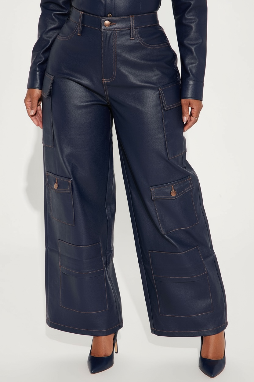 Blue Foxy Faux Leather Pants