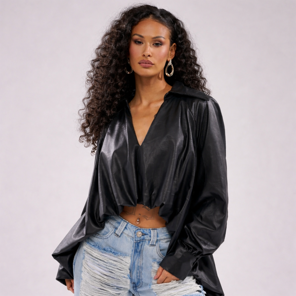The Peak-a-Boo Faux Leather Blouse