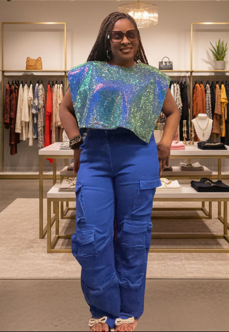 Over your Shoulders Sequin Top