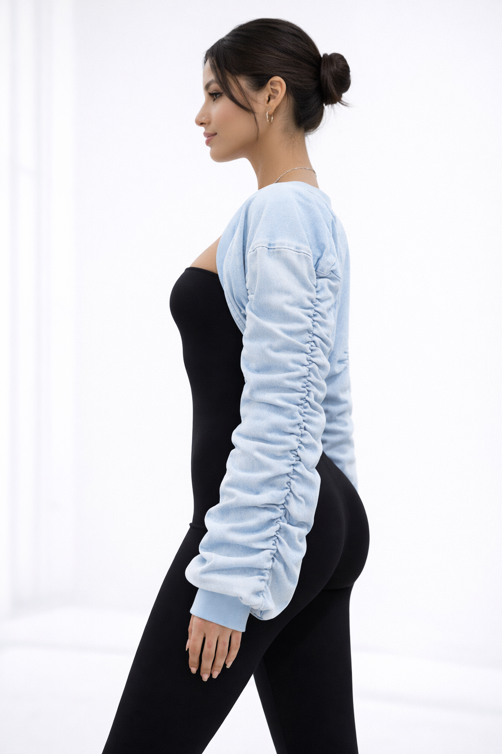 Up and Down Stacked Sleeves Bolero Jean Top