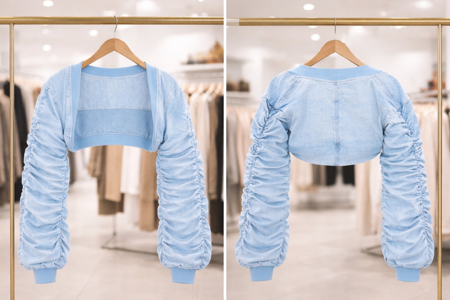 Up and Down Stacked Sleeves Bolero Jean Top