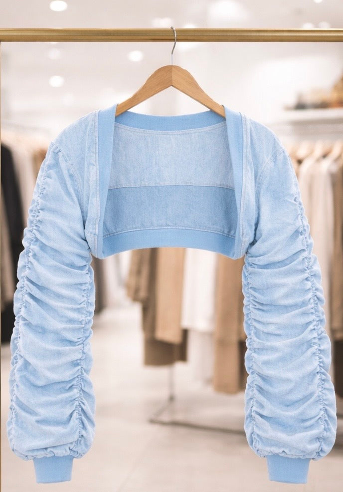 Up and Down Stacked Sleeves Bolero Jean Top