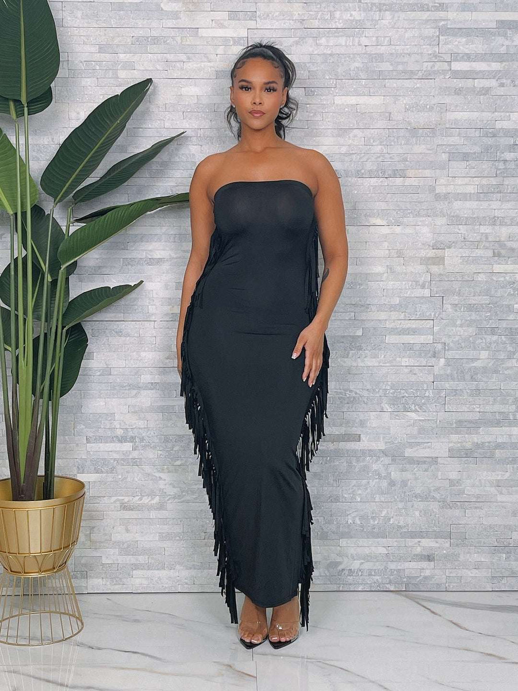 Fringe Sides Halter Dress
