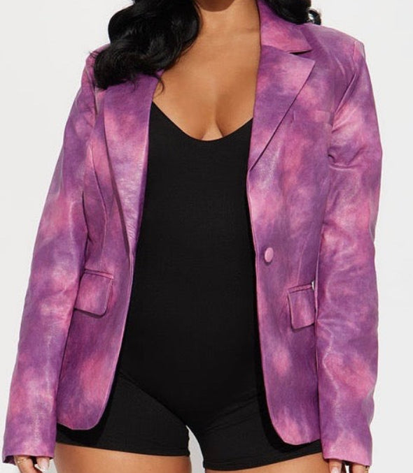 Passion fruit Faux Leather Blazer