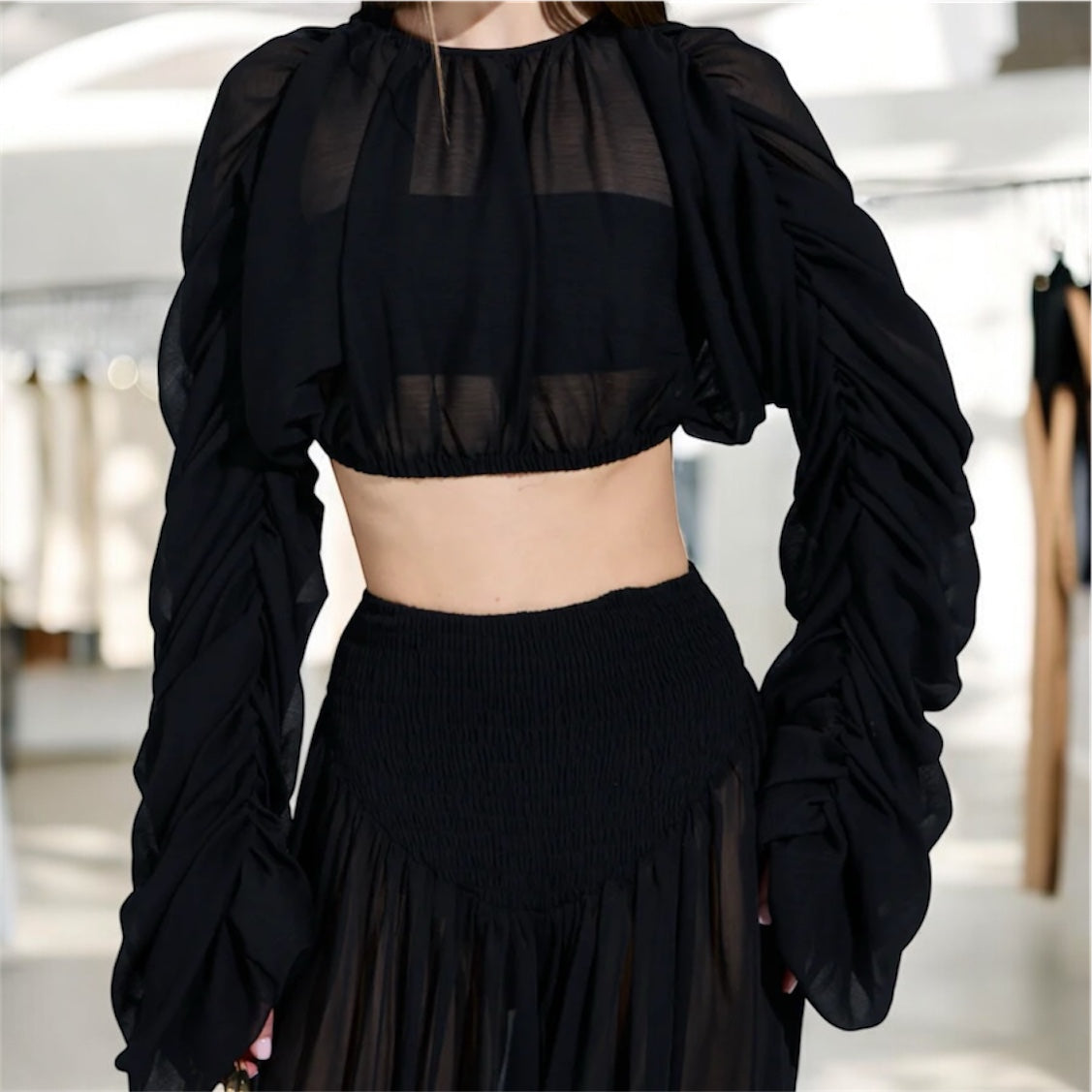 Stack me up Sheer Crop Top Black