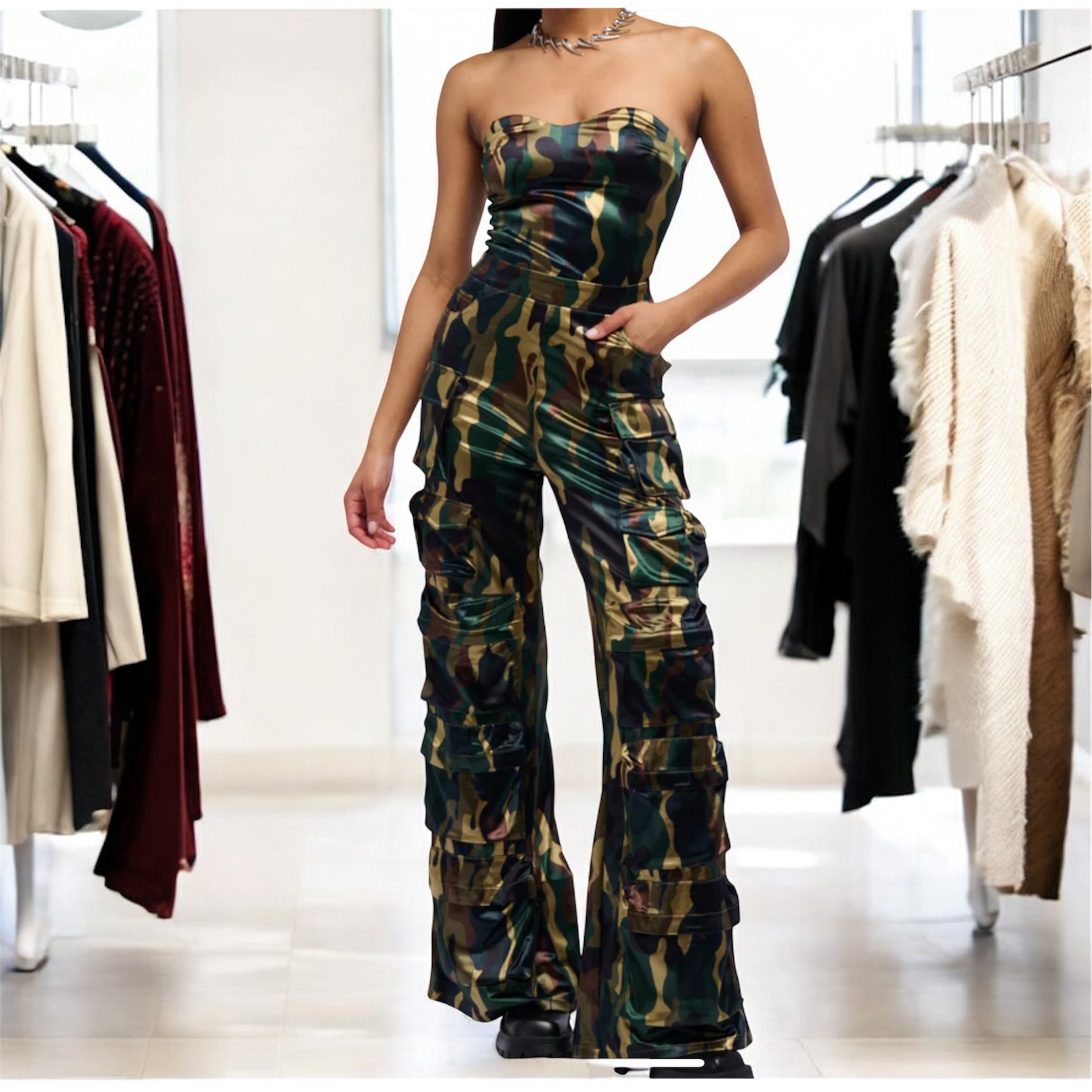 Silky Satin Camo Jumpsuit