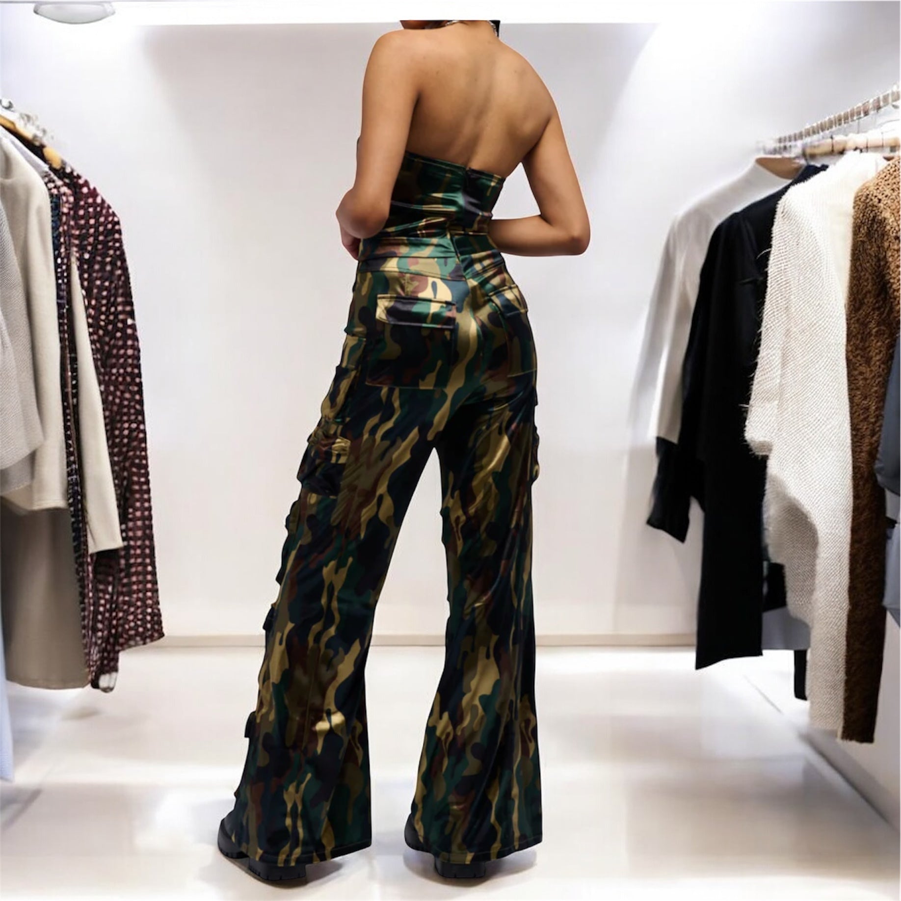 Silky Satin Camo Jumpsuit
