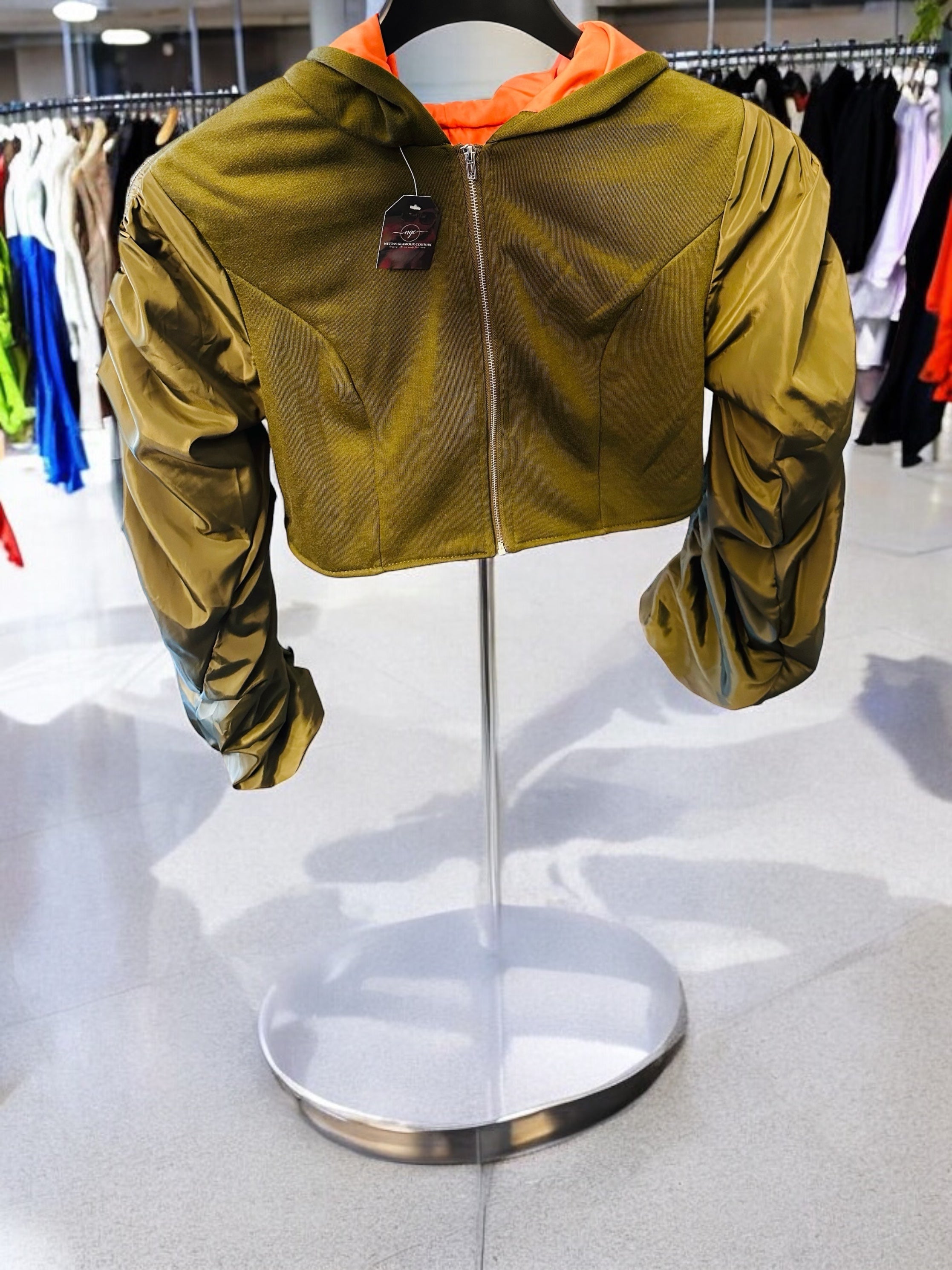 Green Puff Long Sleeve Bomber