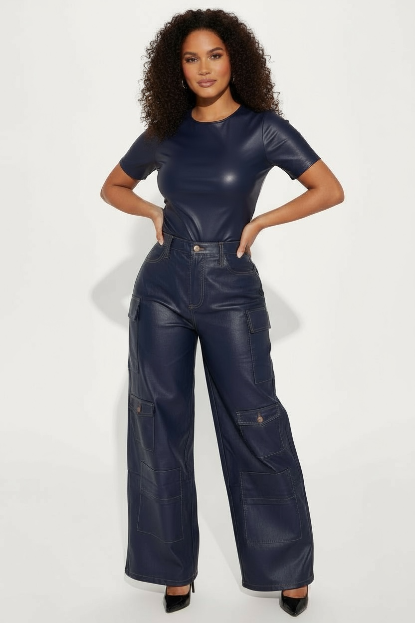 Blue Foxy Faux Leather Pants