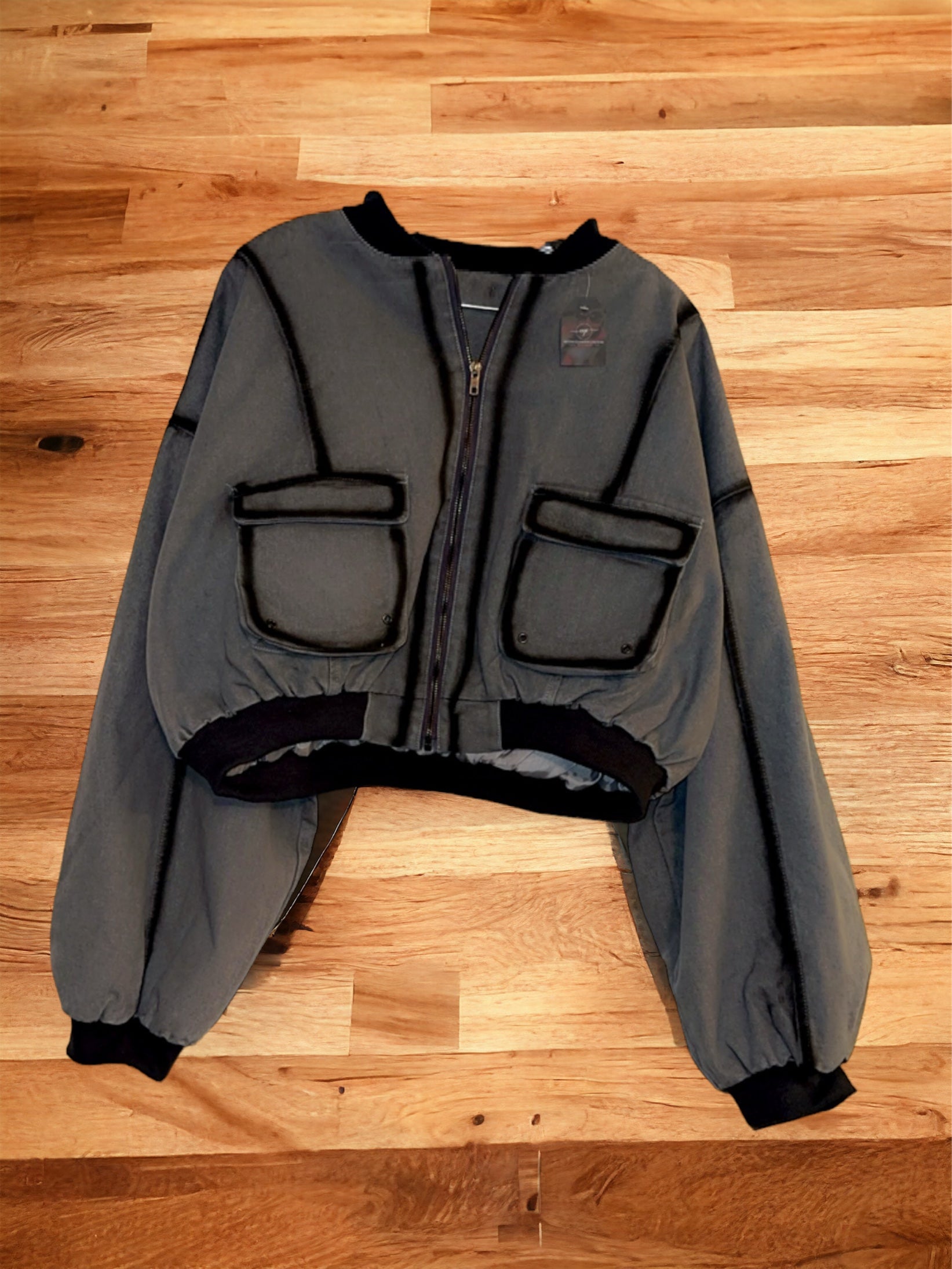 Grey With Black Trimming Cargo Jacket