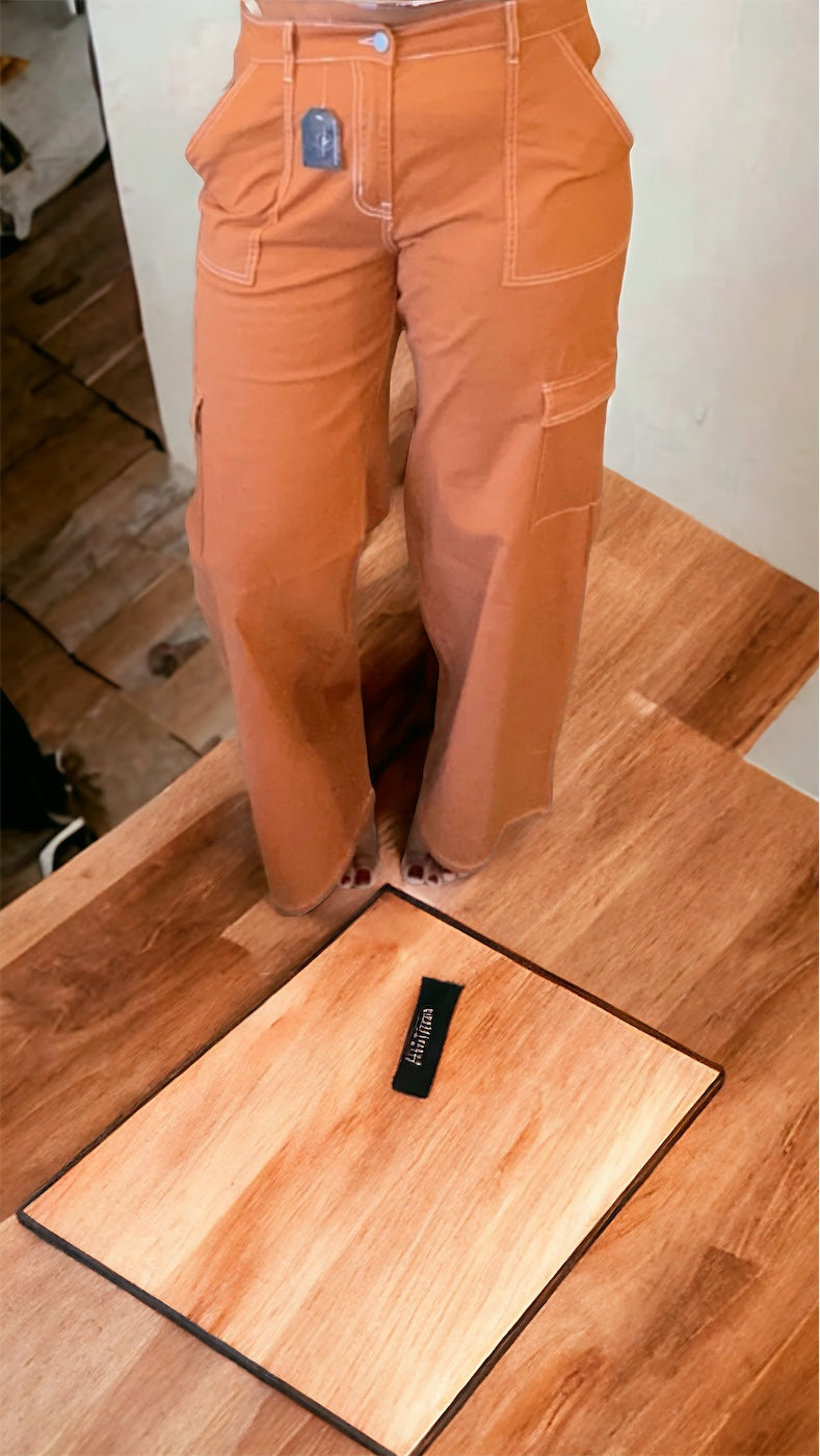 Orange Side Pockets Trimmed in White Cargo Pants