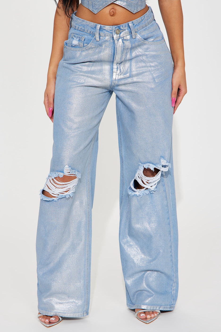 Metalic Light Blue Ripped Jeans