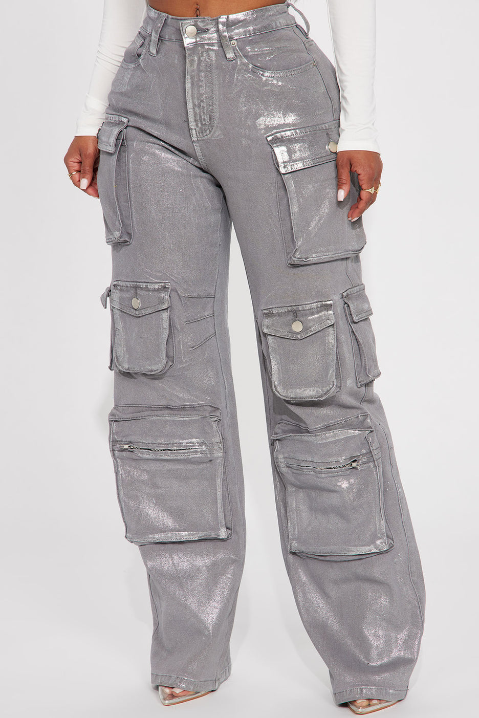 Grey Metalic Cargo Jeans